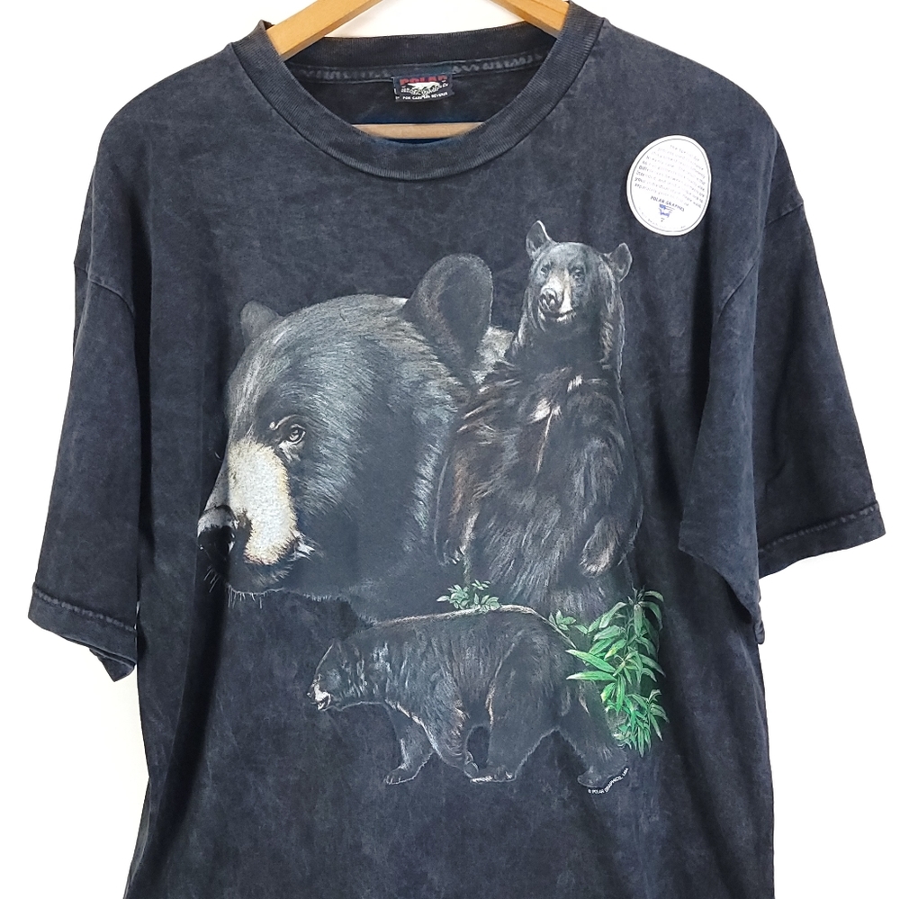 Vtg Montana Bear T-Shirt Men's XL Black Tie Dye Distressed Polar Graphics USA